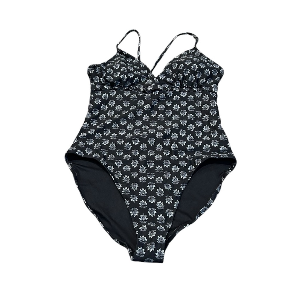 Old Navy Black One-Piece Swimsuit with White Floral Print